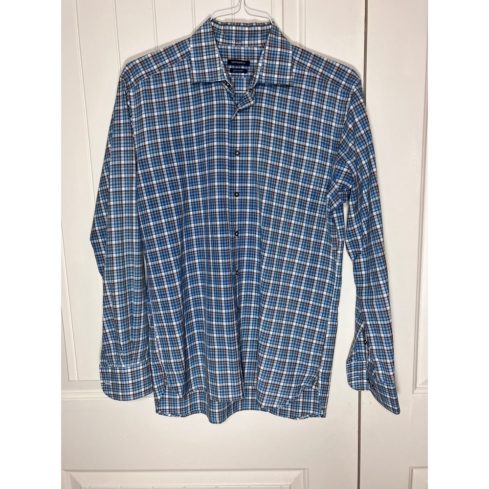 Suitsupply Chicago Slim Fit Plaid Dress Shirt Albiate 1830 Blue Brown L 39 15.5